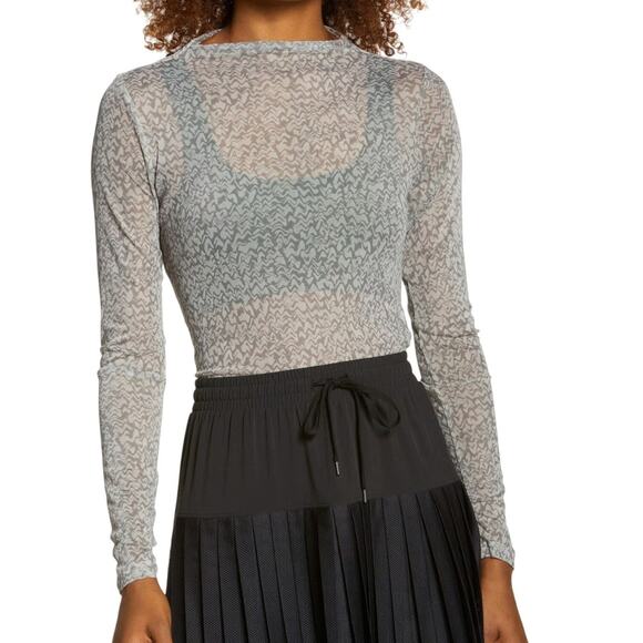 Zella Sheer Luck Long Sleeve Mesh T-Shirt Gray December Size Large - Picture 1 of 4